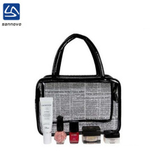 Fashionable printing news three piece suit transparent cosmetic pvc bag